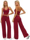 Conjunto de treino ABOCIW com decote em V e calças largas