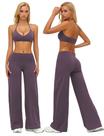 Conjunto de treino ABOCIW regata com decote V e alças halter, top esportivo e calça pantalona Conjunto de treino ABOCIW regata com decote V e alças halter, top esportivo e calça pantalona