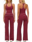 Conjunto de treino PQBPQB de 2 peças para regatas femininas e leggings bordô
