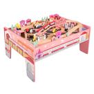 Conjunto de trem de madeira Hey Play de 75 peças com trilhos, veículos rosa
