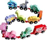 Conjunto de trem de madeira para crianças Jurassic Dinosaur Drag Digital