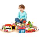 Conjunto de trem de madeira Qilay 69 unidades com trilhos e trens por 3-5 anos