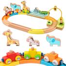 Conjunto de trem Giravo Animal de madeira com trem magnético de 18 m ou mais