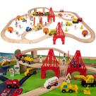 Conjunto de trem KitoyWod Wooden Train Track 100 unidades por 3 a 10 anos