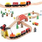 Conjunto de trem Qilay Wooden 39 peças com guindaste, ponte e 5 trens 3-5Y