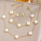 Conjunto de três peças de colar pulseira e brincos de flor de quatro folhas em aço titânio 18K