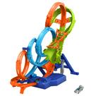 Conjunto de trilhas para carros de brinquedo Hot Wheels 4 loops com zona de colisão de 3 vias
