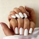 Conjunto de Unhas JOYVVEW Branco Médio Quadrado Brilhante 28 Peças