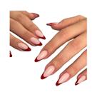 Conjunto De Unhas Postiças Vermelhas Francesas Em Formato Amêndoa Com Cobertura Total, 24 Peças, Com