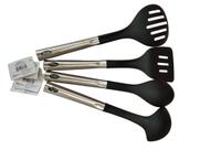 Conjunto De Utensilio De Silicone Para Cozinha 4Pçs Cabo De Aço Inox - Preto - Uny Gift