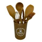 Conjunto de Utensílios 7 Peças - Marrom (Silicone - Madeira)