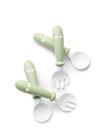 Conjunto de utensílios BabyBjörn, colher e garfo para bebês, 4 peças, verde em pó