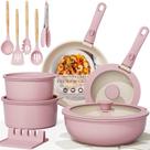 Conjunto de utensílios de cozinha Astercook 21 unidades antiaderentes de cerâmica rosa