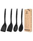 Conjunto de utensílios de cozinha de silicone Bundlepro, pacote com 4 (preto)