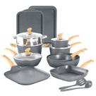 Conjunto de utensílios de cozinha DishDelight, 17 peças, antiaderente, granito, cinza