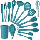 Conjunto de utensílios de cozinha E-far, 15 peças, silicone, azul azul-petróleo
