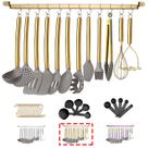 Conjunto de utensílios de cozinha HOMQUEN 38 peças de silicone com prateleira dourada