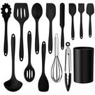 Conjunto de utensílios de cozinha LIANYU 14 peças com suporte de silicone preto