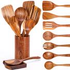 Conjunto de utensílios de cozinha Mooues, 9 peças de madeira de teca natural