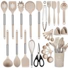 Conjunto de utensílios de cozinha NCUE 28 unidades de silicone com suporte cáqui