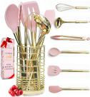 Conjunto de utensílios de cozinha STYLED SETTINGS dourado e rosa com suporte