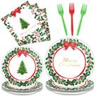 Conjunto de utensílios de mesa de festa Christmas Holly Leaf 96 unidades