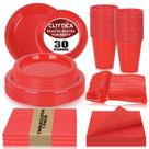 Conjunto de utensílios de mesa descartáveis de plástico CLIYTICA Red 30