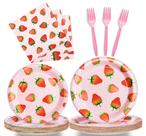 Conjunto de utensílios de mesa Fesciory Strawberry Birthday Party 96 unidades