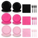 Conjunto de utensílios de mesa grencian rosa/preto 96 unidades para festa de aniversário