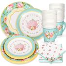 Conjunto de utensílios de mesa, papel descartável Whaline Tea Party, serve 24 pessoas