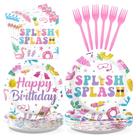 Conjunto de utensílios de mesa para festas Grencian Pink Flamingo Pool 96 unidades Conjunto de utensílios de mesa para festas Grencian Pink Flamingo Pool 96 unidades