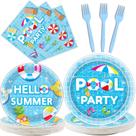 Conjunto de utensílios de mesa para festas na piscina Tevxj 96 peças para 24 convidados
