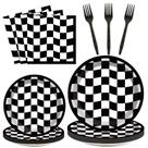 Conjunto de utensílios de mesa ZOIIWA 96 peças, preto, branco, xadrez, carro de corrida