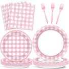 Conjunto de utensílios de mesa ZOIIWA Pink Gingham para 50 convidados Conjunto de utensílios de mesa ZOIIWA Pink Gingham para 50 convidados