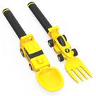 Conjunto de utensílios Dinneractive para crianças Garfo e colher amarelos com tema de carro de corrida para bebês e crianças pequenas Conjunto de 2 peças