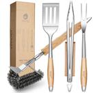 Conjunto de utensílios para churrasco TIVOLI 4 peças em aço inoxidável com cabo de madeira Conjunto de utensílios para churrasco TIVOLI 4 peças em aço inoxidável com cabo de madeira