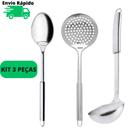 Conjunto De Utensílios Para Cozinha 100% Aço Inox Com Concha Escumadeira Colher Arroz Presente