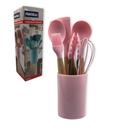 Conjunto de Utensilios Silicone Premium 8 Peças - Rosa
