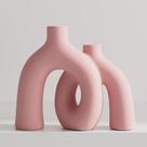 Conjunto de vasos Jonronboci Hug Donut decorativo em cerâmica fosca rosa