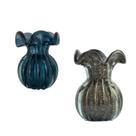 Conjunto de Vasos Muranos Trouxinhas Preto e Azul Petróleo Casa Del Grande