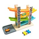 Conjunto de veículos de brinquedo Car Ramp Racer de madeira com 4 minicarros e pistas