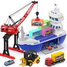 Conjunto de veículos de brinquedo CUTE STONE Crane & Cargo Ship com luzes