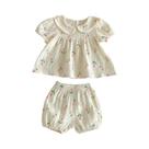 Conjunto De Verão Em Algodão E Linho Floral Para Bebês: Body, Faixa De Cabelo, Camisa E Shorts Para