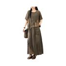Conjunto De Verão Em Jeans Com Estampa Floral plus Size, 2 Peças, Estilo Casual Vintage, Vestido