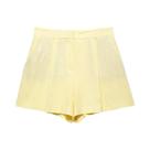 Conjunto De Verão Feminino Amarelo Manteiga Casual Chic Com Top Sem Mangas E Calças Curtas Com Zíper