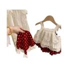 Conjunto De Verão Fofo Para Meninas: 3 Peças Com Alças, Top Estilo Capuchinho Vermelho, Calça De Conjunto De Verão Fofo Para Meninas: 3 Peças Com Alças, Top Estilo Capuchinho Vermelho, Calça De