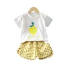 Conjunto De Verão Infantil De 2 Peças, Top De Manga Curta, Shorts Xadrez, Frutas, Limão, Uva,