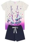Conjunto de Verão Infantil Feminino Blusa Bege e Shorts Preto Patins - KK Kids