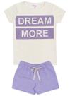 Conjunto de Verão Infantil Feminino Blusa Bege e Shorts Roxo Dream More - KK Kids Conjunto de Verão Infantil Feminino Blusa Bege e Shorts Roxo Dream More - KK Kids