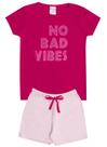 Conjunto de Verão Infantil Feminino Blusa Rosa e Shorts Vibes Rosa Claro - KK Kids